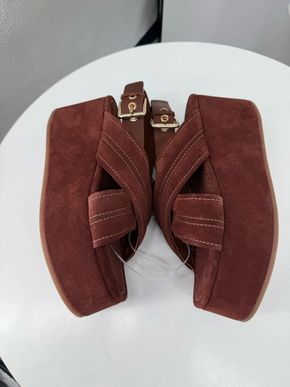 Platform Suede Crisscross Slingback Sandal - Burgundy